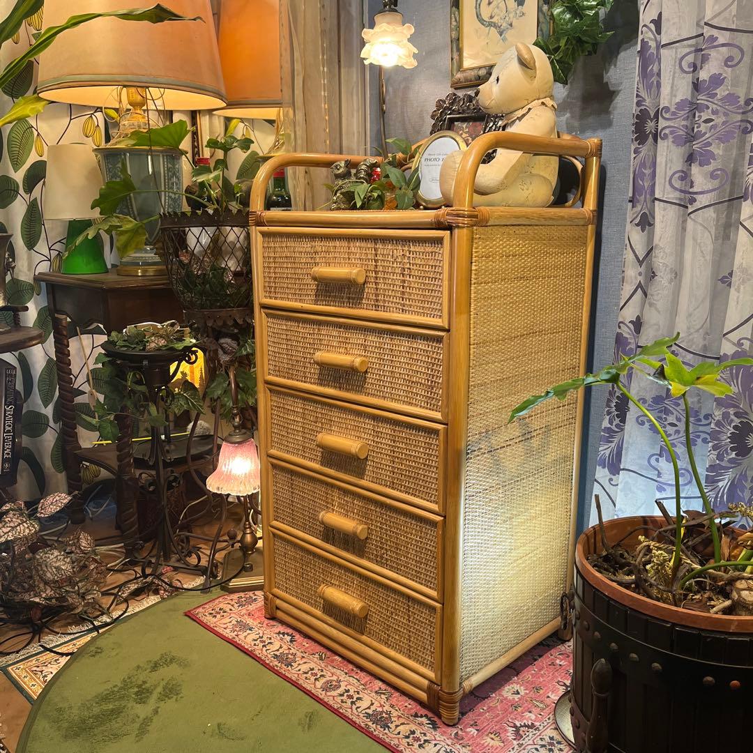 籐　ラタン　5段　チェスト　箪笥　軽量コンパクト