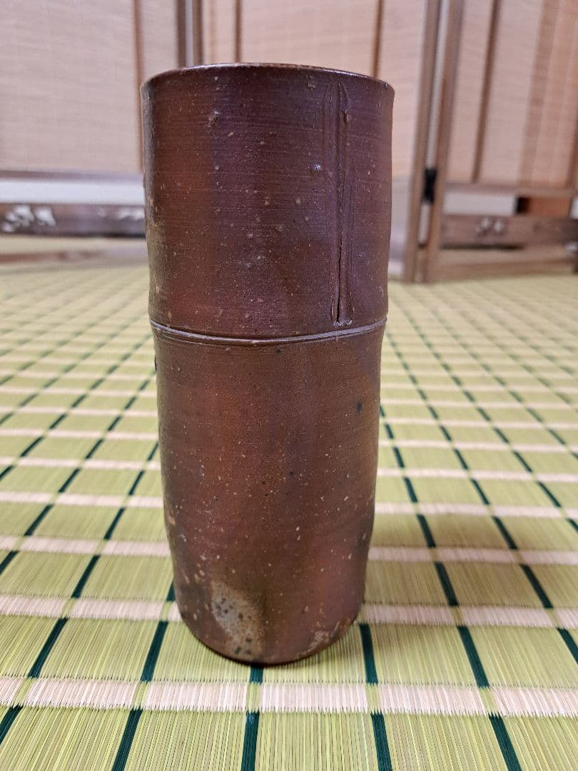 備前焼Bizen warevase　竹の形　花入れ　陶印あり