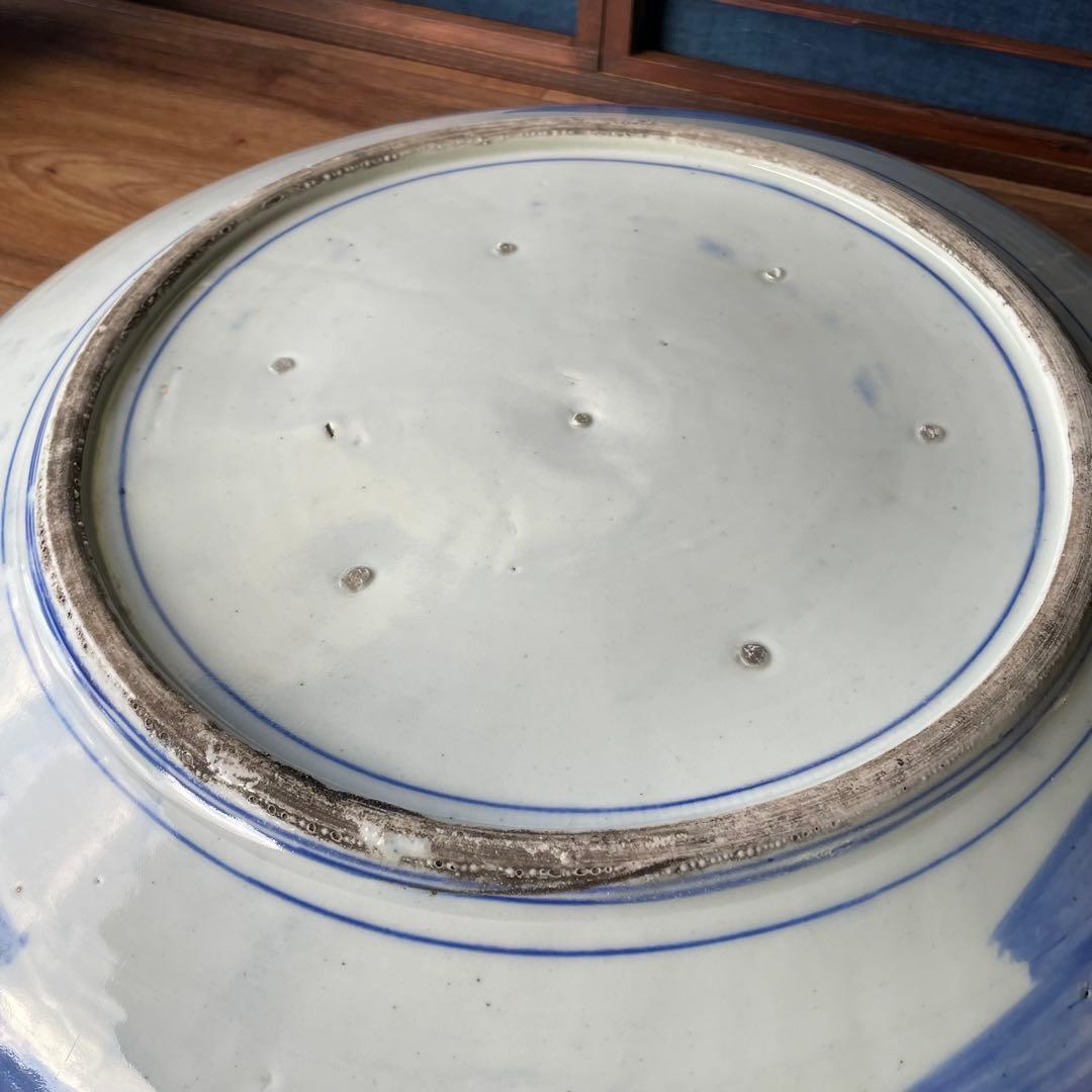 60）大皿　45.5㎝　花と鳥文様　伊万里焼　飾り皿　染付　アンティーク　レトロ