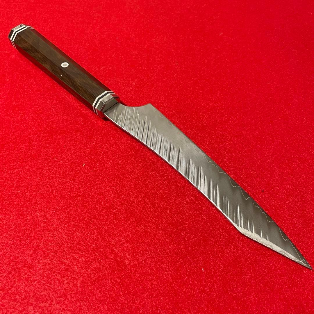 鬼反り切付型 VG10 ダマスカス ペティナイフ 160mm 黒檀八角柄