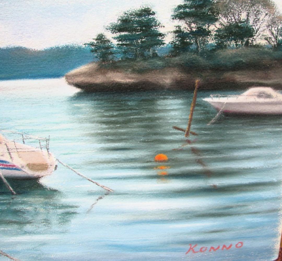 現代パステル協会,今野一恵,ヨットのある海辺,約15号紙にパステル,最高の清涼感