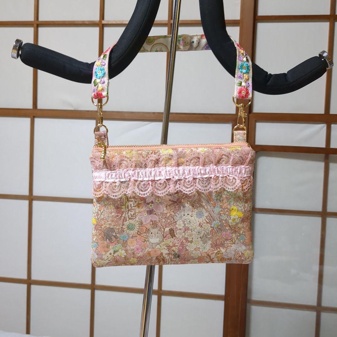 専用…ユキエモン…ボタニカルフラワーピンク系 持ち手付きペタンコポーチ