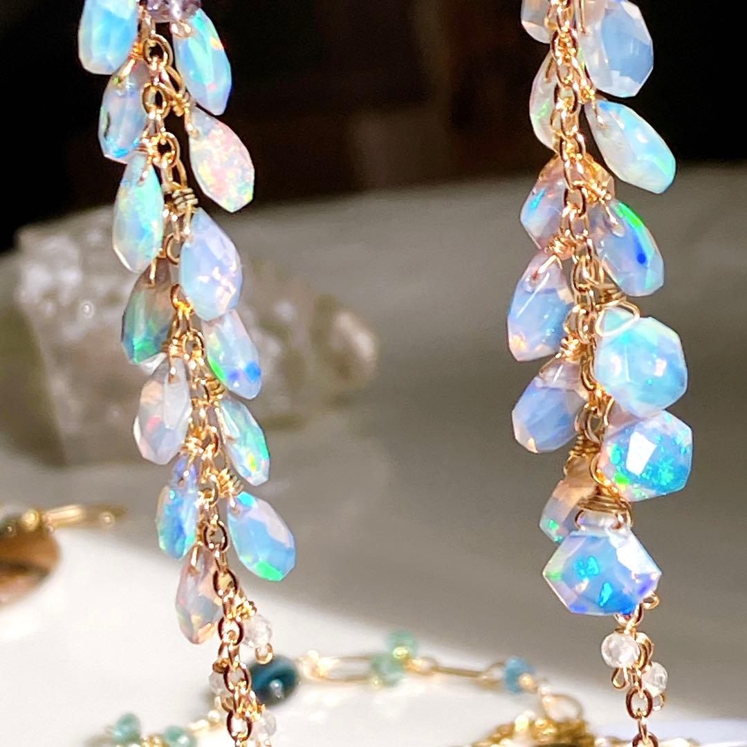 まめしば◆一点物✧エチオピアオパール×アイオライトロングピアス✧14kgf