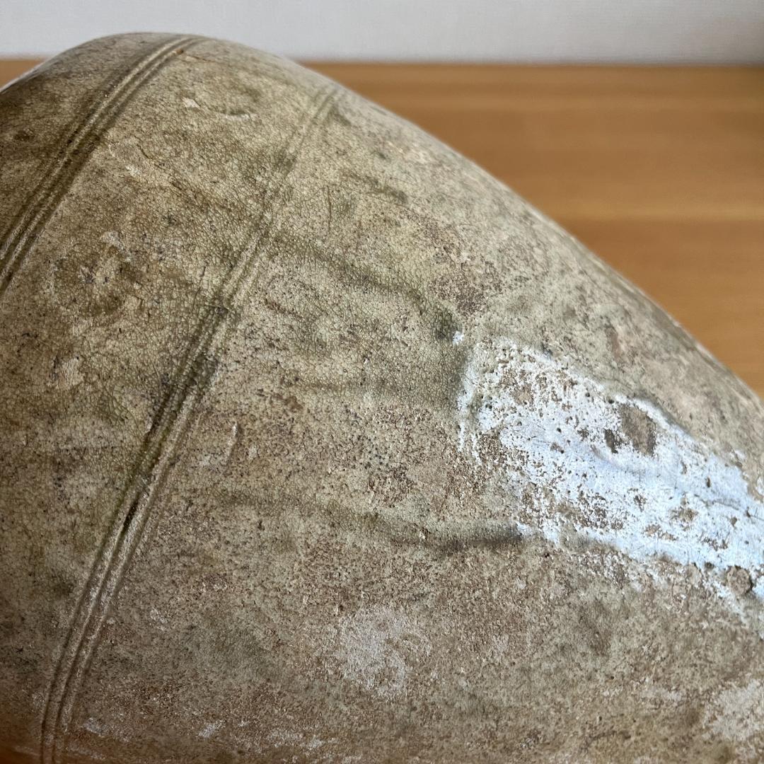 鎌倉時代 古瀬戸 灰釉瓶子 菊紋入 h32cm φ19cm