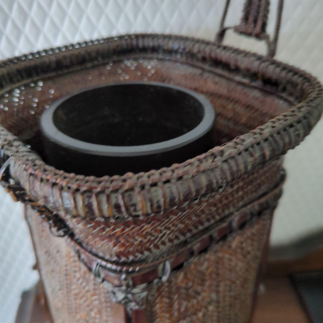 骨董　花入　宝山　大型　天然　編籠　木製　生花　花籠　茶道具