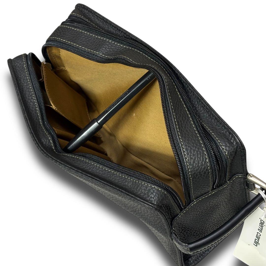 【極美品】ピエールカルダン セカンドバッグ ダブルファスナー シボ革 本革