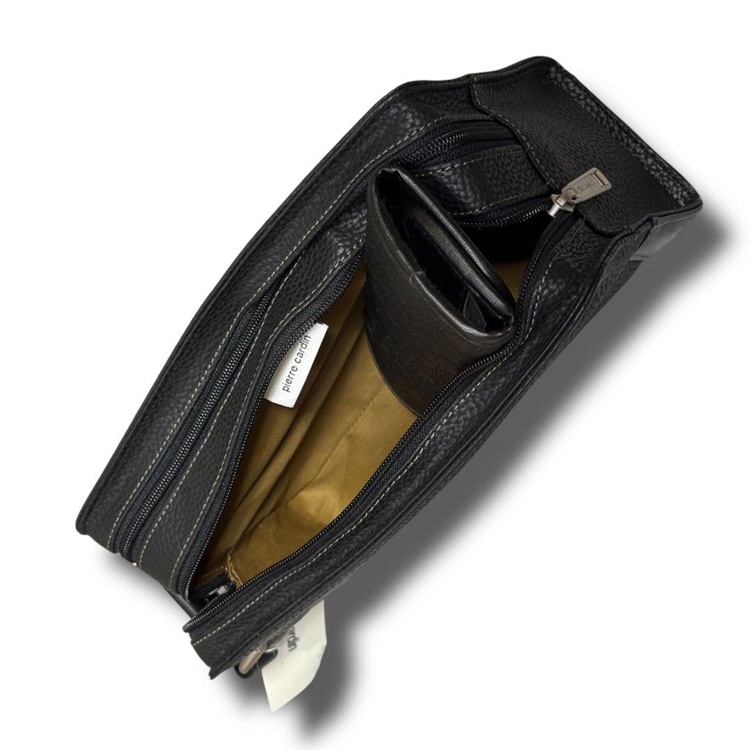 【極美品】ピエールカルダン セカンドバッグ ダブルファスナー シボ革 本革