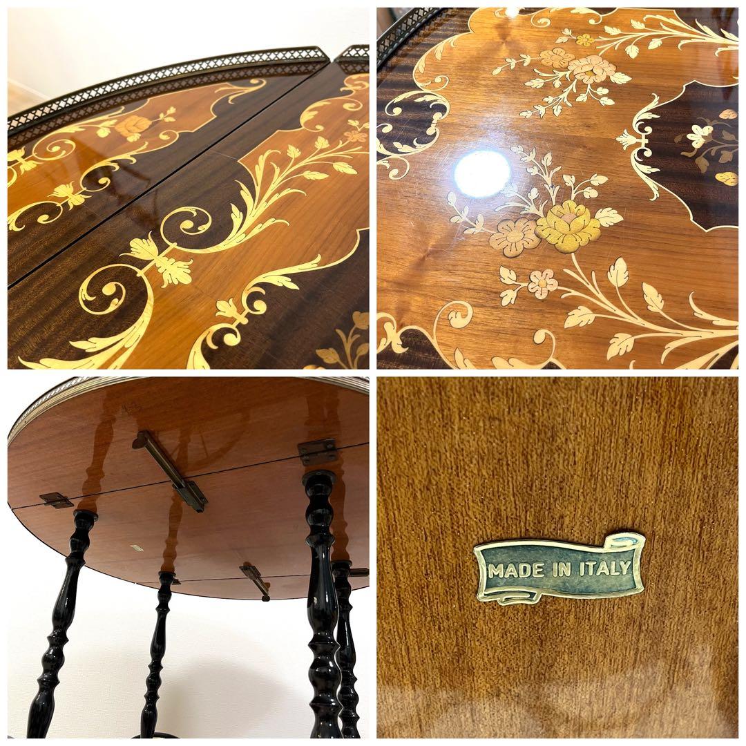 そ79【イタリア製】真鍮・薔薇リース象嵌細工 バタフライ キッチンワゴン