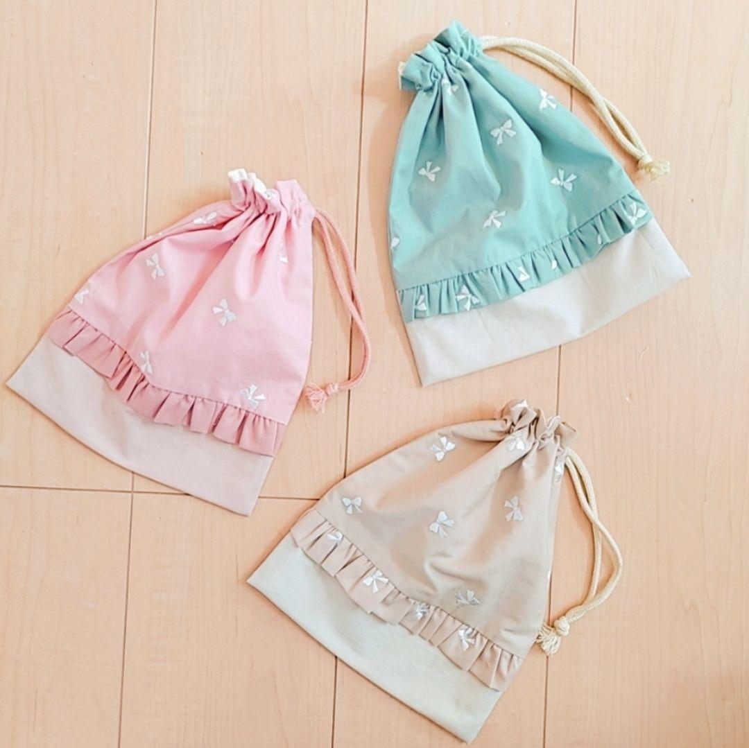 ハンドメイド レッスンバッグ お弁当袋 コップ袋 ランチョンマット 女の子 刺繍
