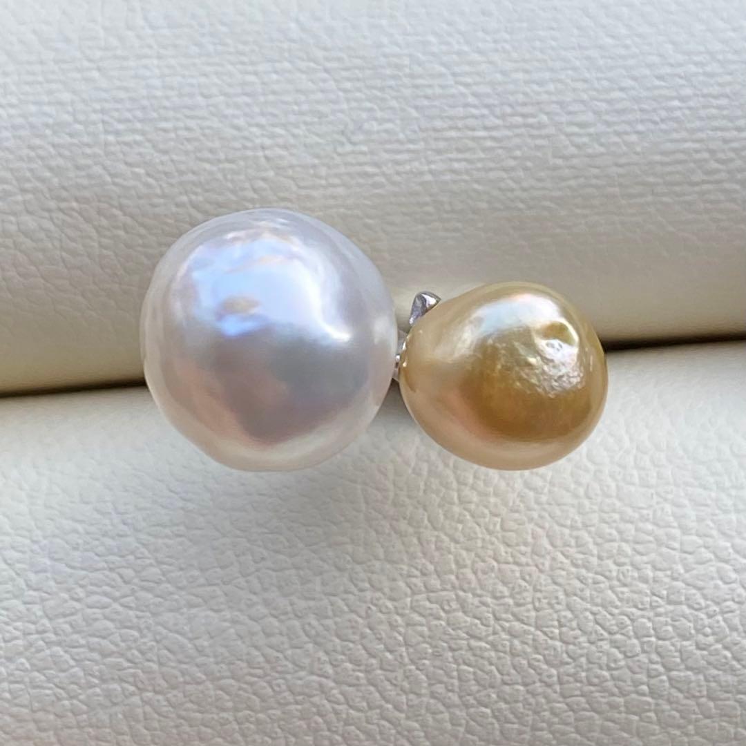 本真珠　南洋白蝶真珠ネックレストップ　10.6&9mmゴールドホワイトPT958