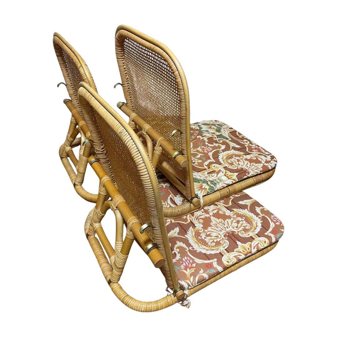 ラタン 折りたたみ座椅子 3脚セット クッション付き 籐座椅子 和室