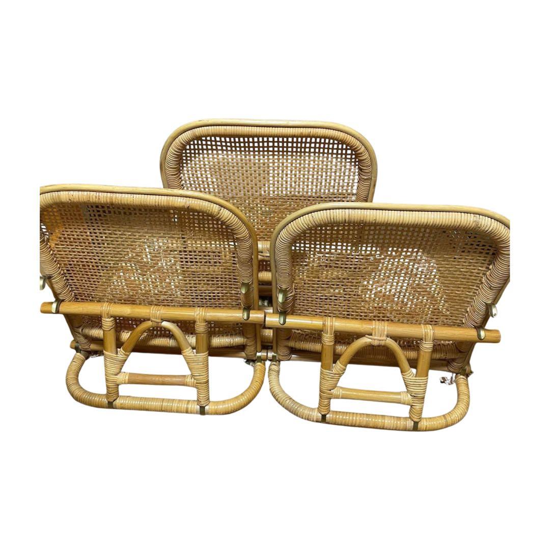 ラタン 折りたたみ座椅子 3脚セット クッション付き 籐座椅子 和室