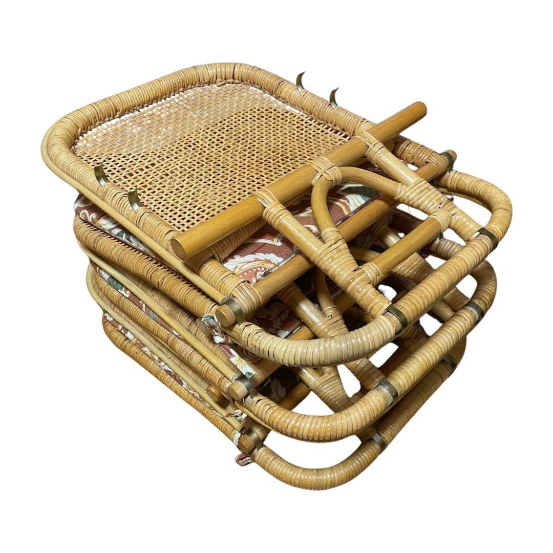 ラタン 折りたたみ座椅子 3脚セット クッション付き 籐座椅子 和室