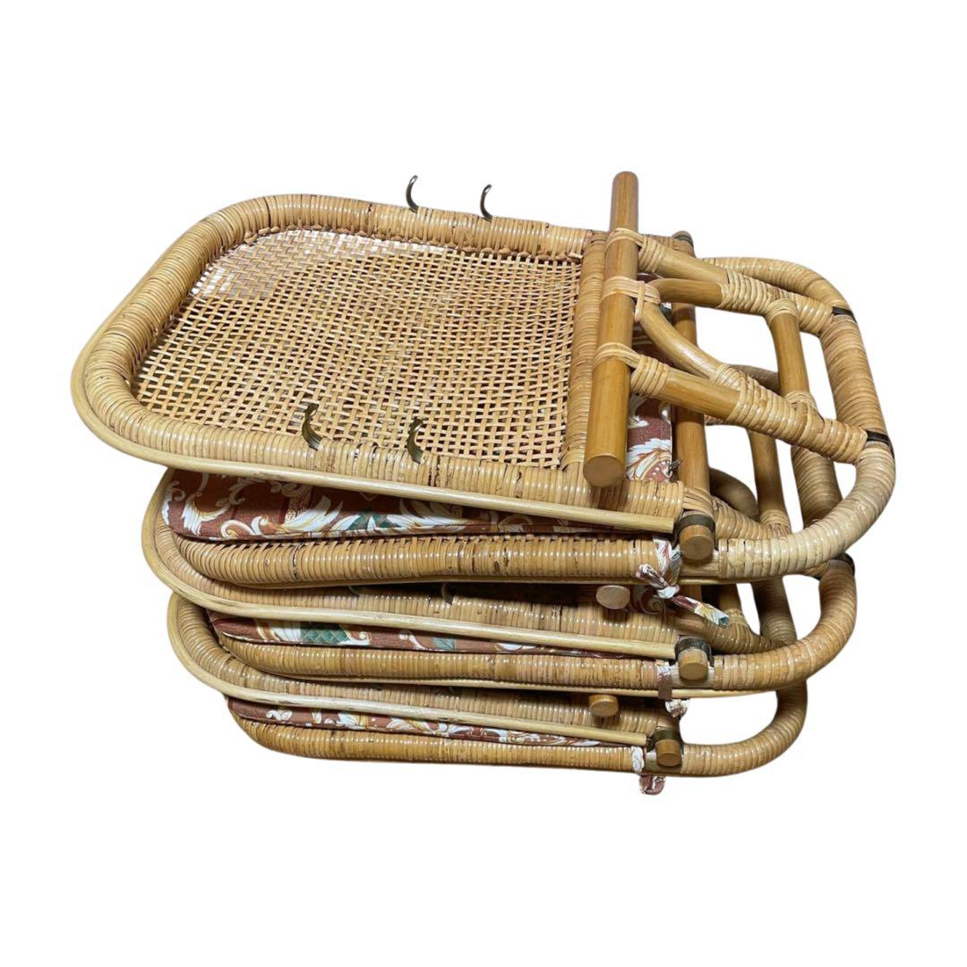 ラタン 折りたたみ座椅子 3脚セット クッション付き 籐座椅子 和室