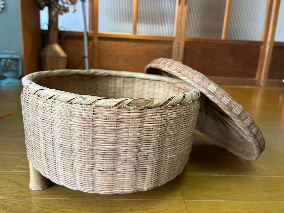 竹細工 ご飯 お櫃 天然素材 蓋付きバスケット 中型