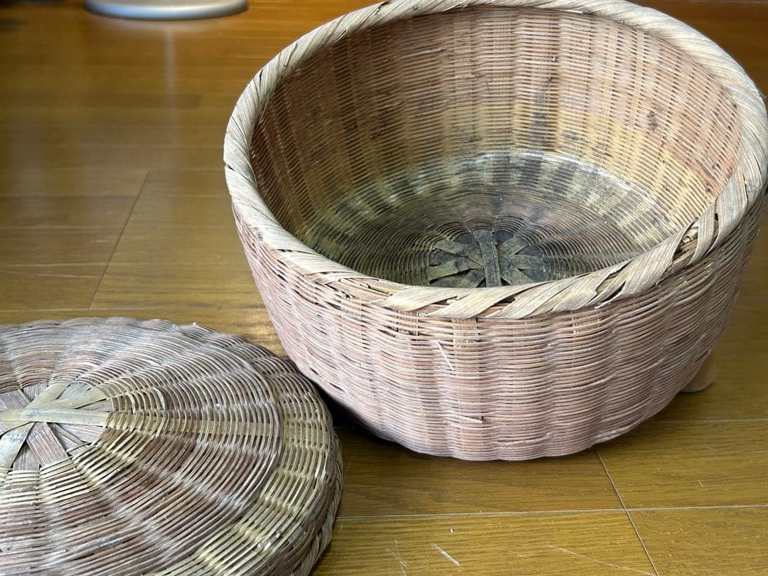 竹細工 ご飯 お櫃 天然素材 蓋付きバスケット 中型