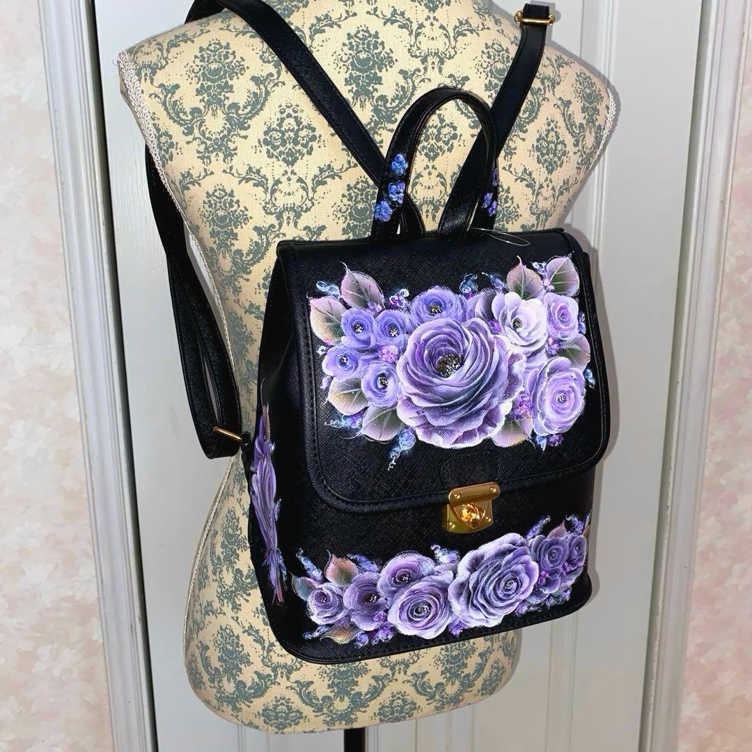 リュック　薔薇　手描き　トールペイント