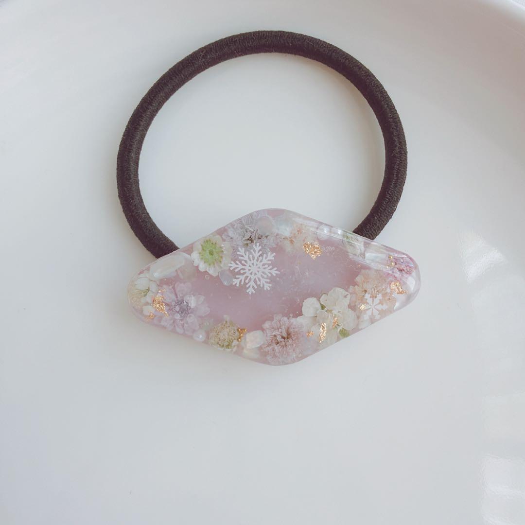 レジンヘアゴム ダイヤ　雪結晶　ラベンダー　冬