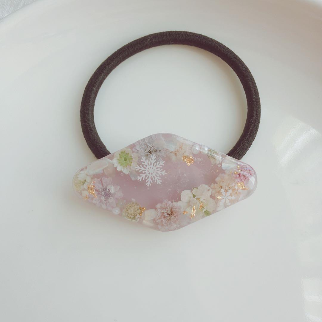 レジンヘアゴム ダイヤ　雪結晶　ラベンダー　冬