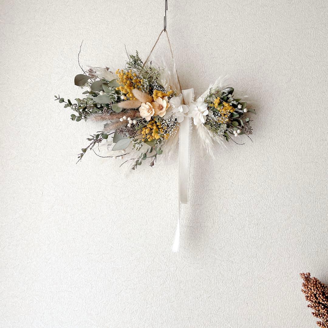 ミモザ　横長スワッグ スワッグ　ドライフラワー　バースデーフォト