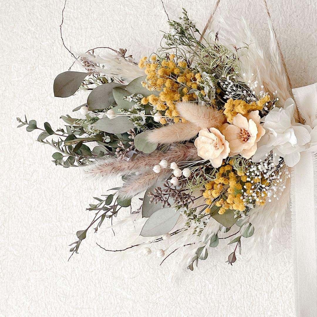 ミモザ　横長スワッグ スワッグ　ドライフラワー　バースデーフォト