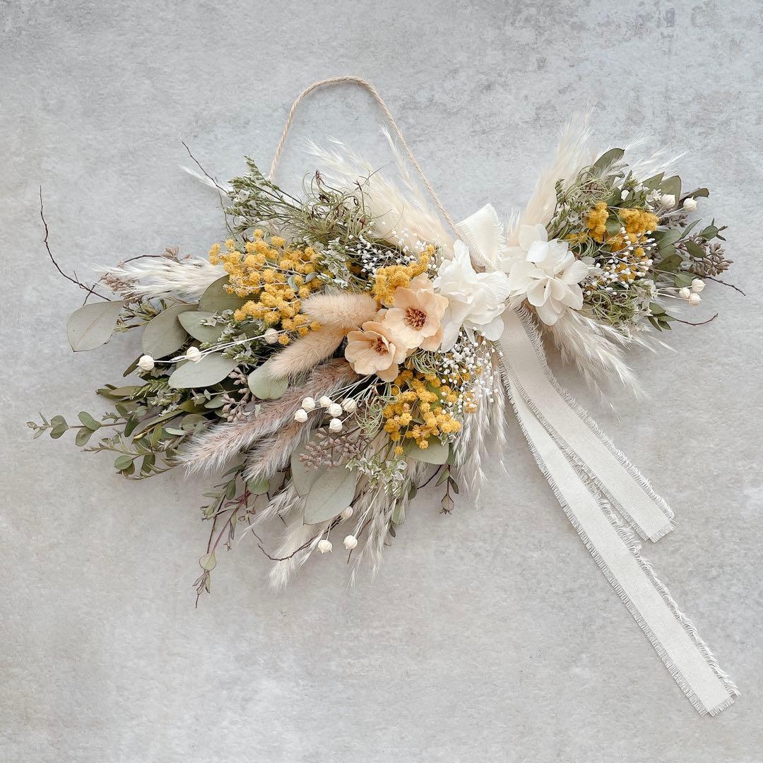 ミモザ　横長スワッグ スワッグ　ドライフラワー　バースデーフォト