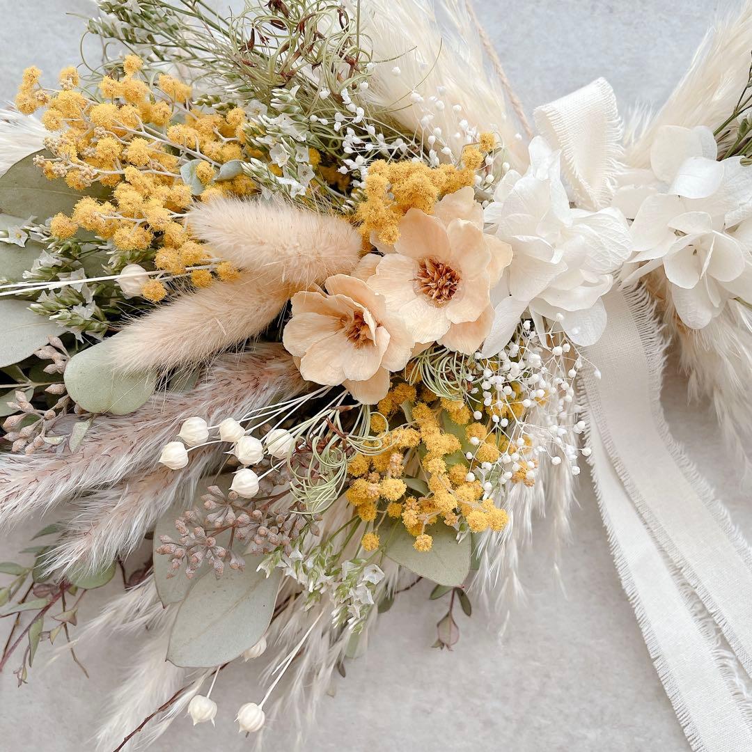 ミモザ　横長スワッグ スワッグ　ドライフラワー　バースデーフォト