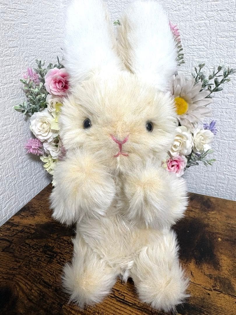 ハンドメイドぬいぐるみ ベージュ立ち耳うさぎ 寄り添ううさぎ 一点もの