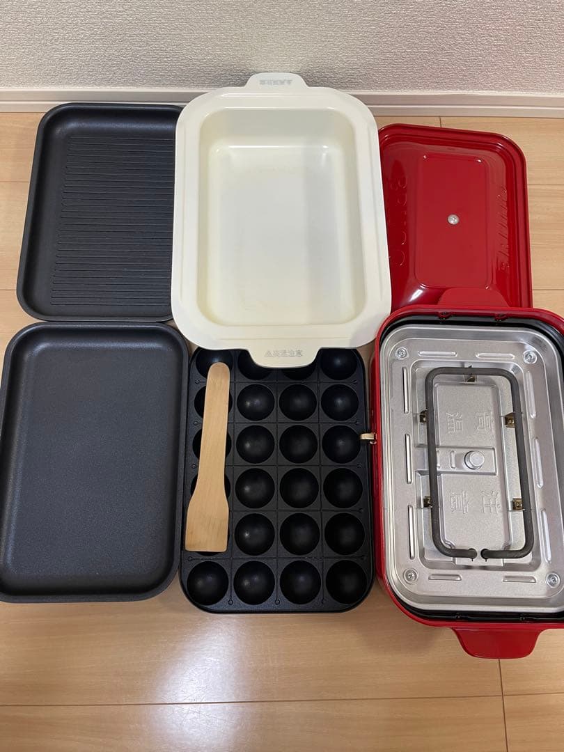 【美品】BRUNO コンパクトホットプレート レッド　プレート 3点セット