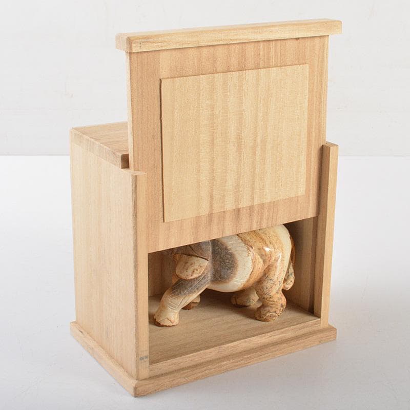 天然石　細密彫刻　象　置物　約411g　桐箱付　C　R7273