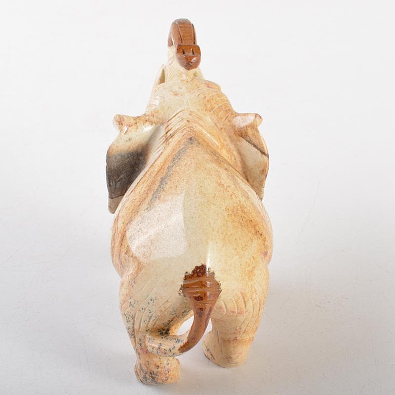 天然石　細密彫刻　象　置物　約411g　桐箱付　C　R7273