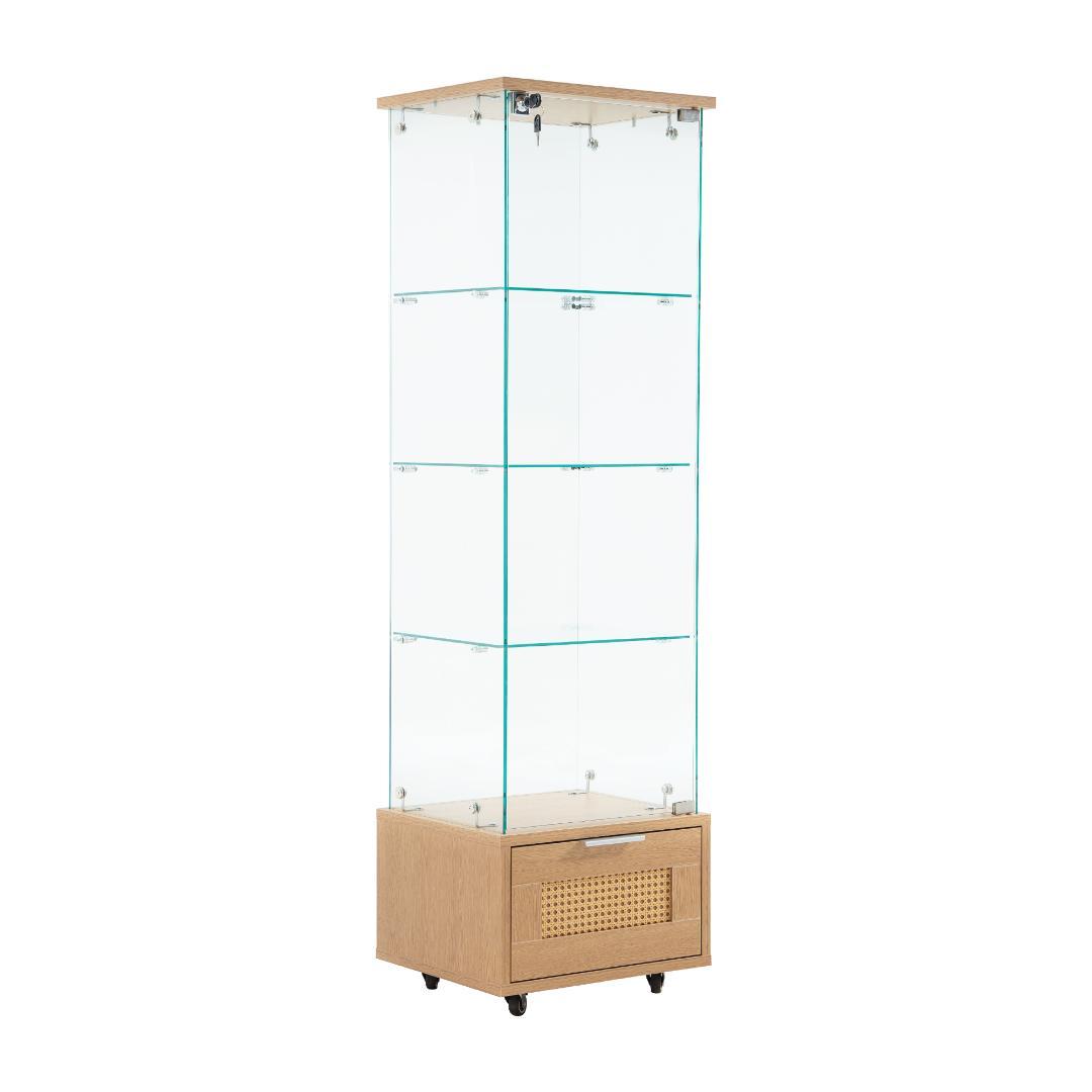 超人気！ガラスケース 高さ148cm 4段 引出付 収納棚引出付 BLACK