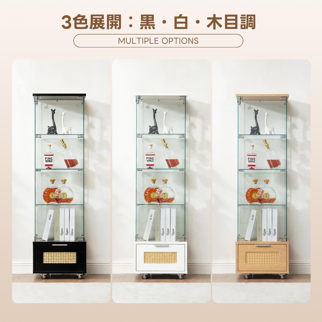 超人気！ガラスケース 高さ148cm 4段 引出付 収納棚引出付 BLACK