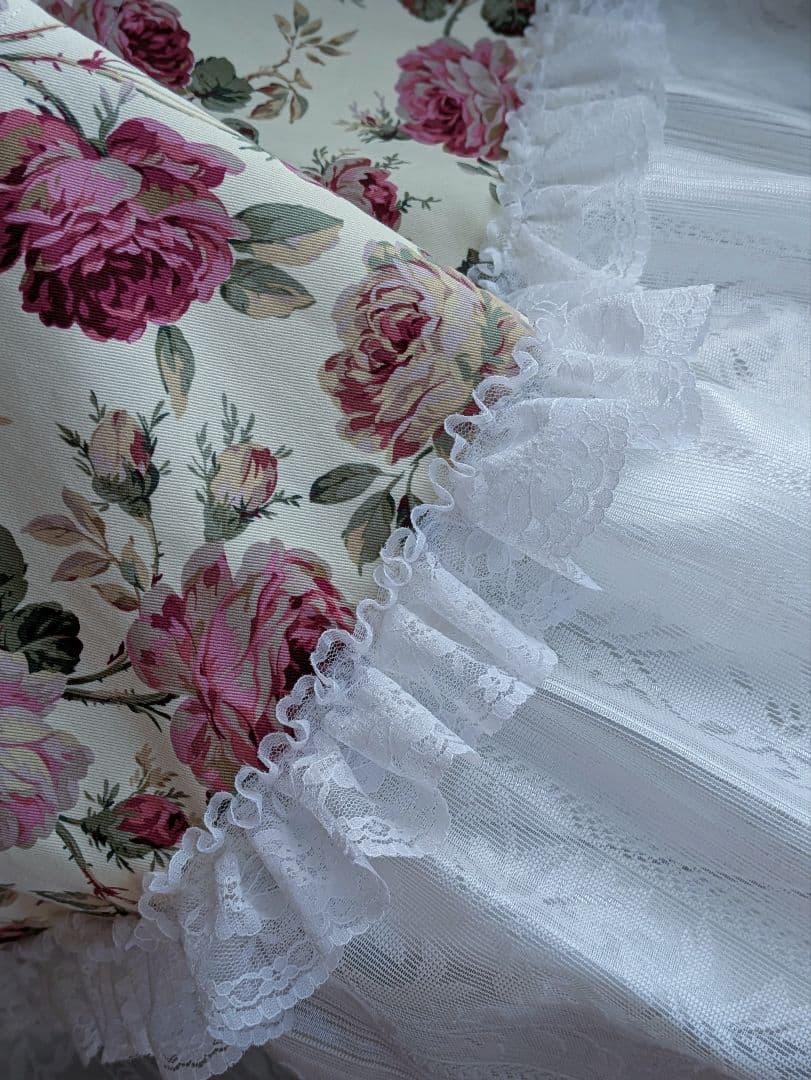 ハンドメイド♡カフェカーテン♡薔薇♡ミラーレース生地♡紫外線対策♡86✕108