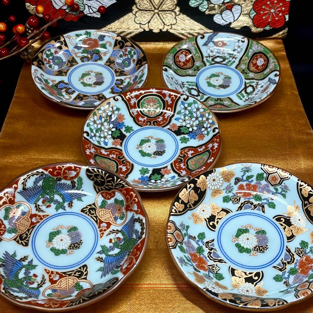 【古伊万里意匠】 有田焼 清秀 金彩色絵 絵変わり 銘々皿 セット 小皿 取り皿