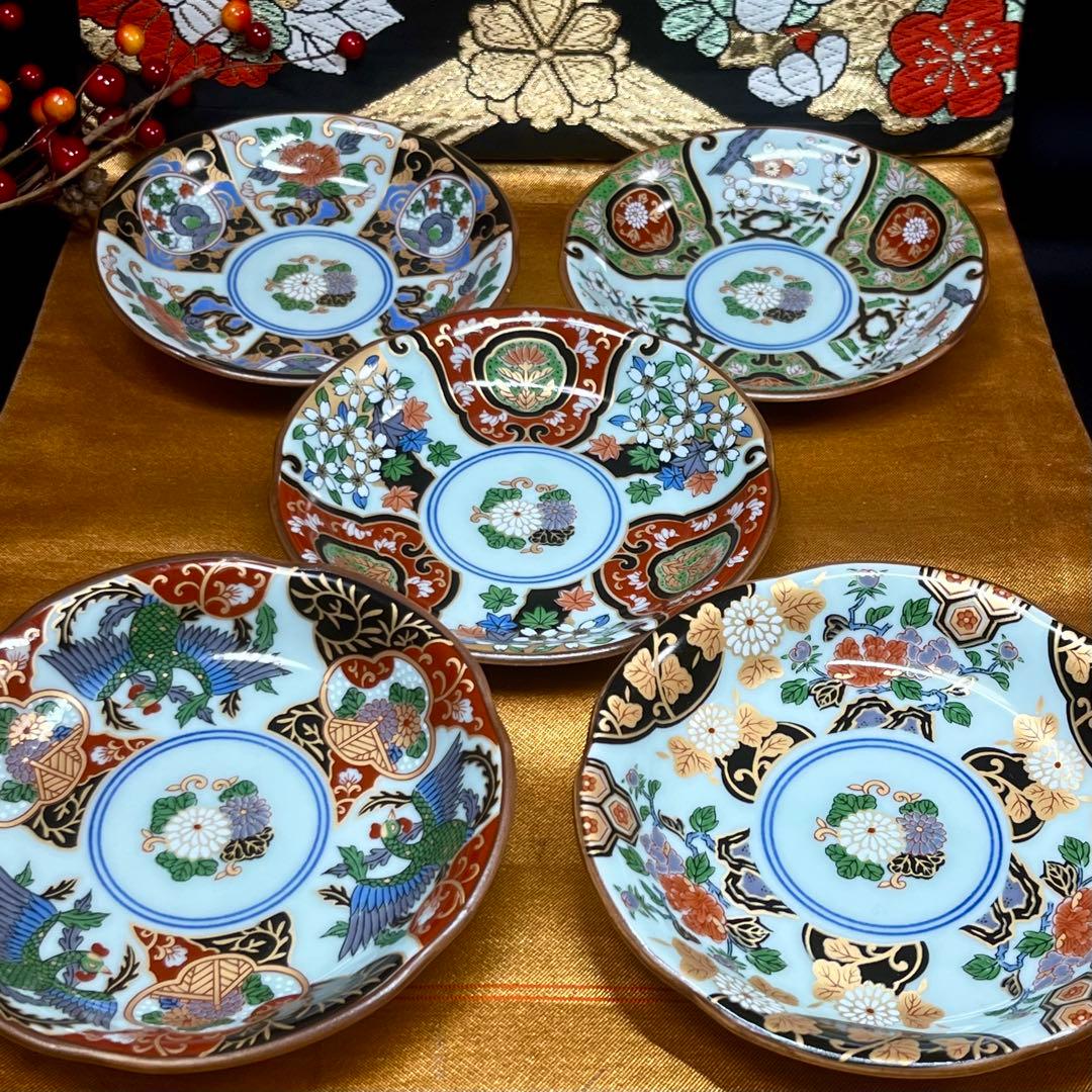 【古伊万里意匠】 有田焼 清秀 金彩色絵 絵変わり 銘々皿 セット 小皿 取り皿