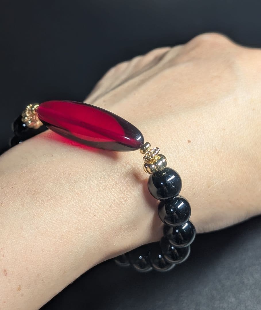 高品質極美妖艶バルト海産レッドアンバー天珠型☓モリオンデザブレ