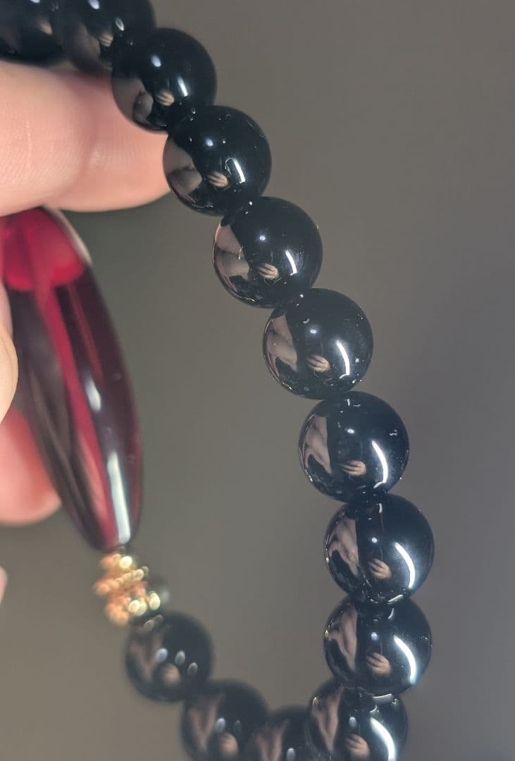 高品質極美妖艶バルト海産レッドアンバー天珠型☓モリオンデザブレ