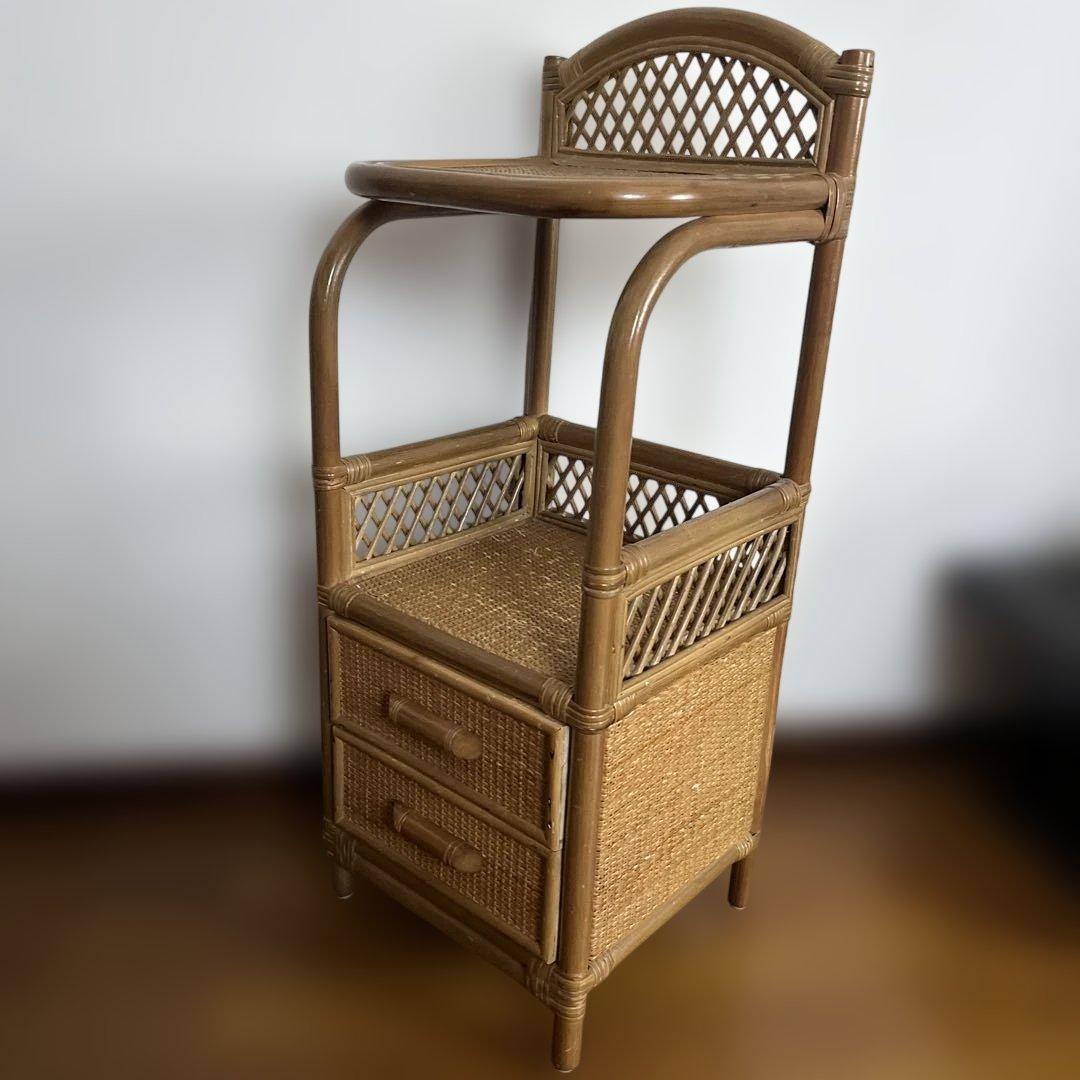 ラタン 藤 電話台 チェスト キャビネット 木製 アンティーク レトロ