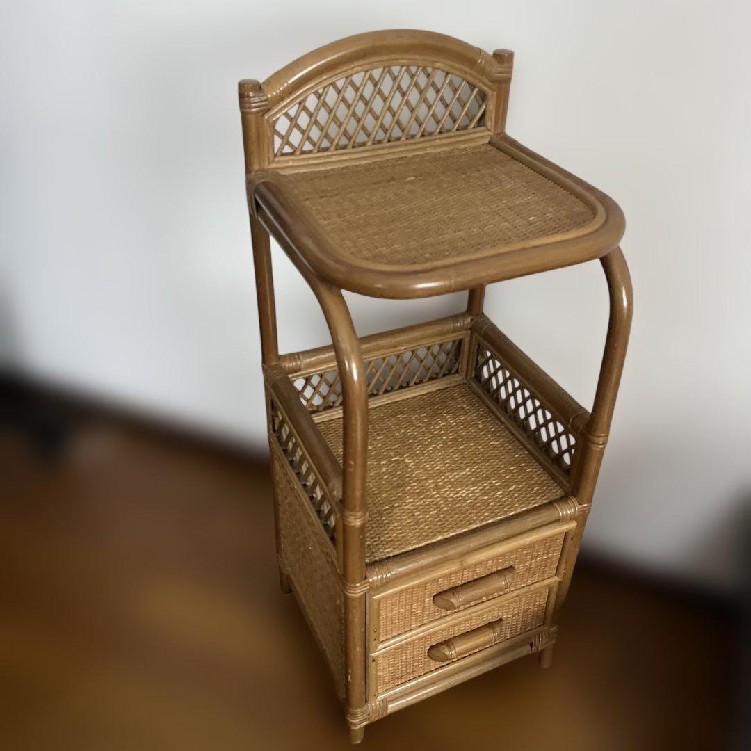 ラタン 藤 電話台 チェスト キャビネット 木製 アンティーク レトロ