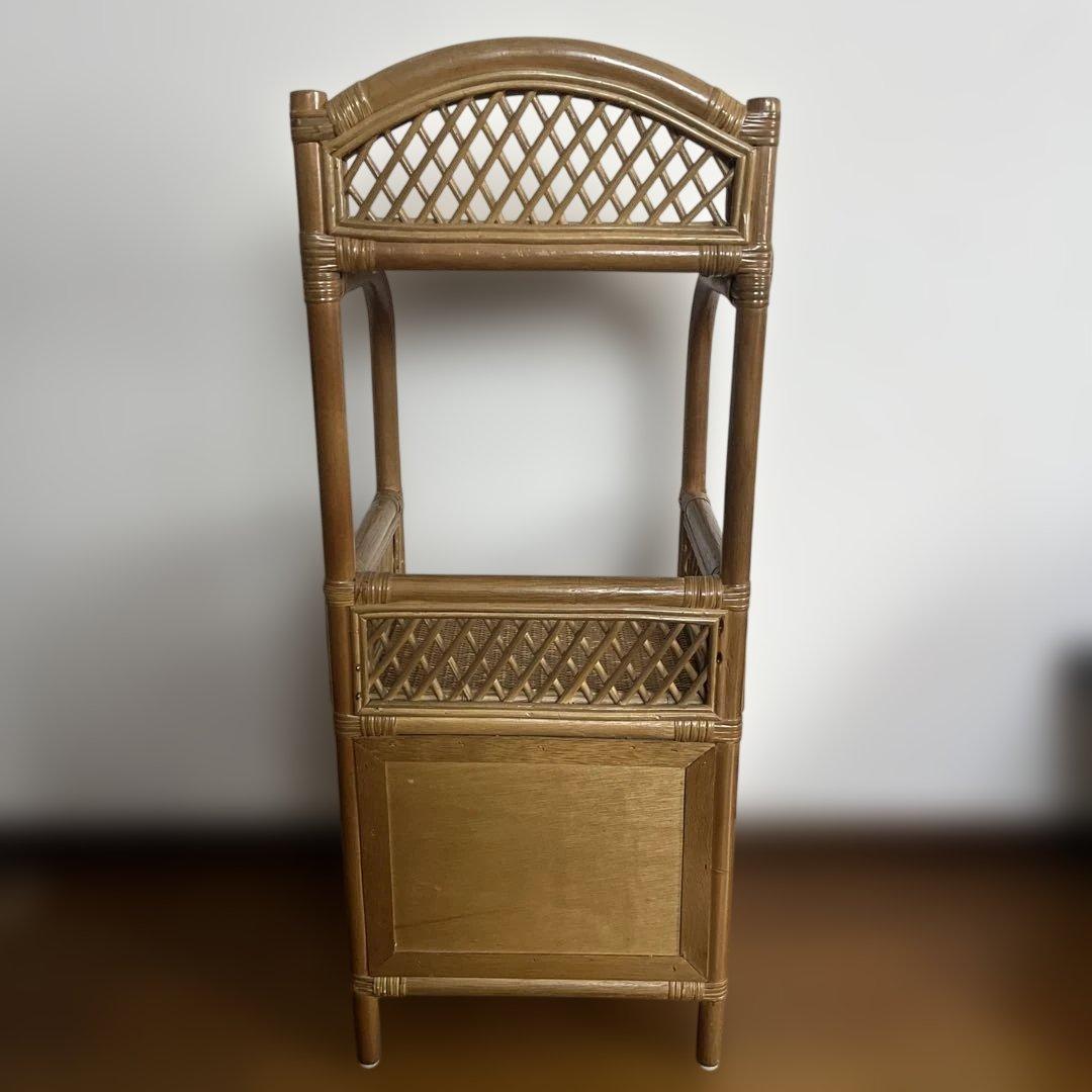ラタン 藤 電話台 チェスト キャビネット 木製 アンティーク レトロ