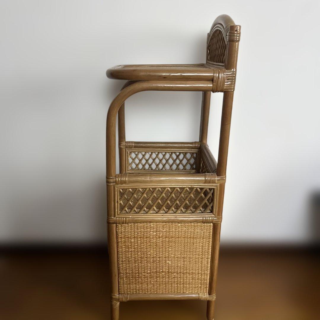 ラタン 藤 電話台 チェスト キャビネット 木製 アンティーク レトロ