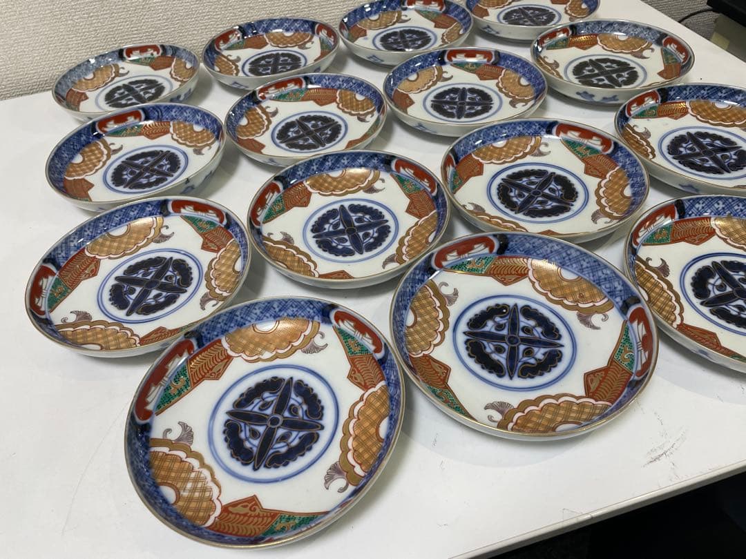 【現状品】古伊万里 金彩 色絵 染付 陶器 花柄 小皿 割烹 懐石 15枚 ②