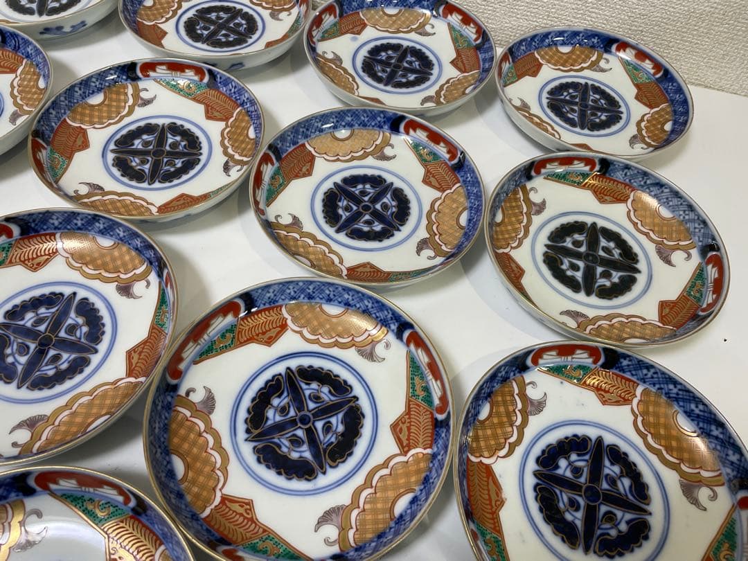 【現状品】古伊万里 金彩 色絵 染付 陶器 花柄 小皿 割烹 懐石 15枚 ②
