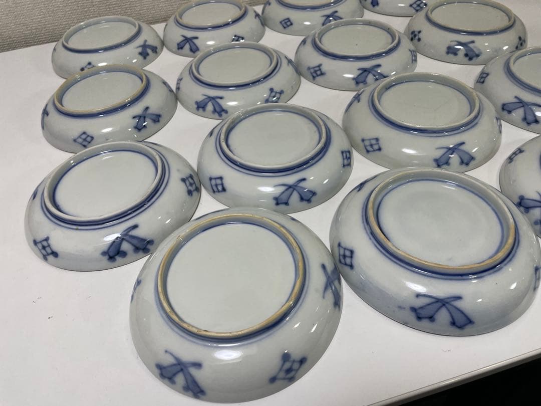 【現状品】古伊万里 金彩 色絵 染付 陶器 花柄 小皿 割烹 懐石 15枚 ②