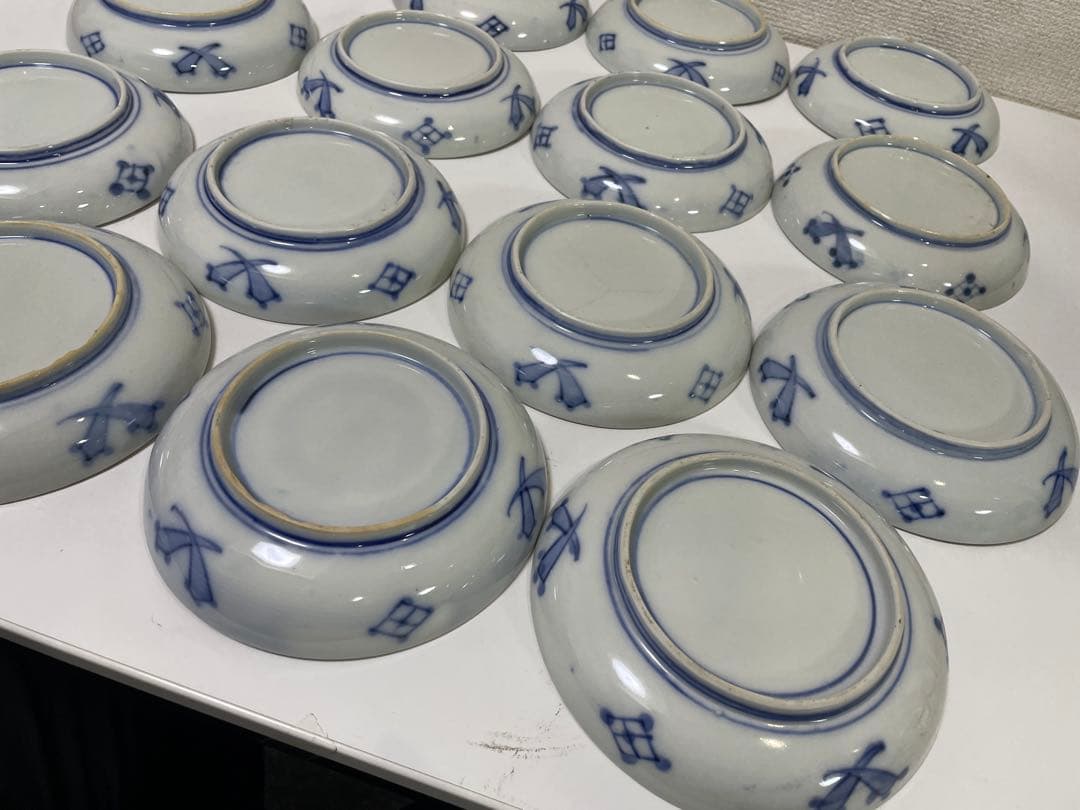 【現状品】古伊万里 金彩 色絵 染付 陶器 花柄 小皿 割烹 懐石 15枚 ②