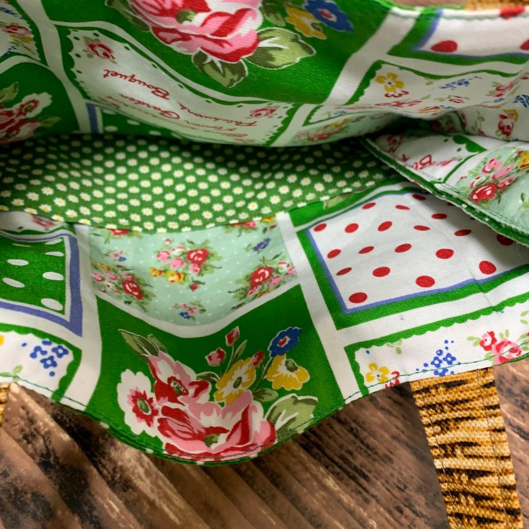 コヤンイサムチョン　丸型バッグ　巾着　グリーン　花柄　エコバッグ　カップホルダー