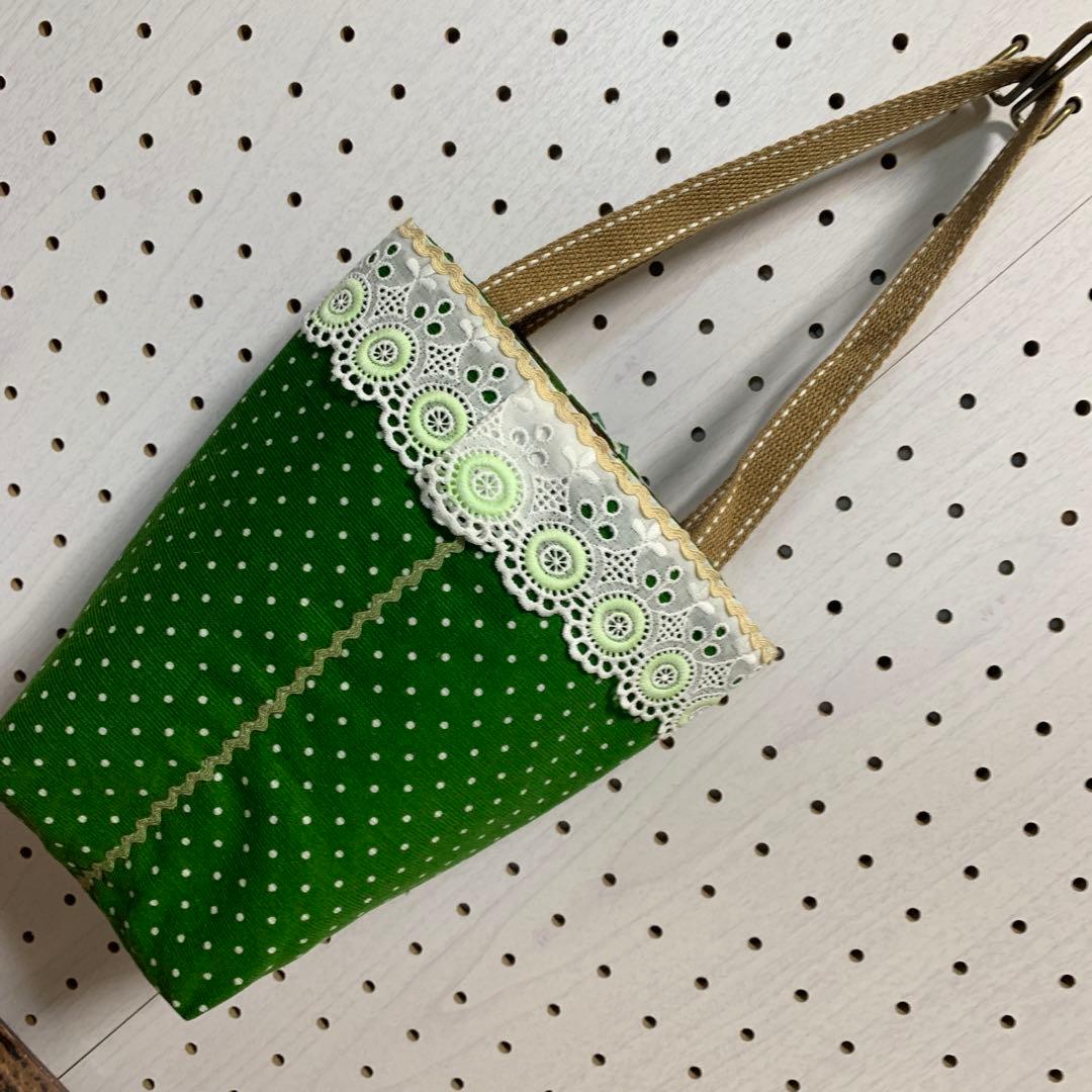 コヤンイサムチョン　丸型バッグ　巾着　グリーン　花柄　エコバッグ　カップホルダー