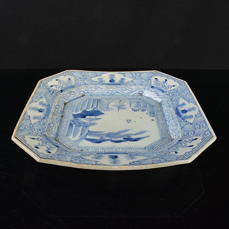 伊万里焼　古伊万里　染付皿山水文八角皿　C　R6374F