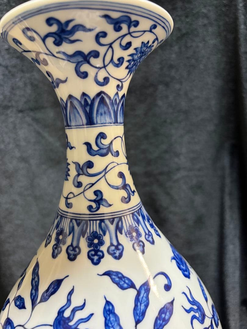 大明宣德年青花玉壺春瓶青い花柄の陶器製花瓶高さ26ｃｍ口径8ｃｍ整理品